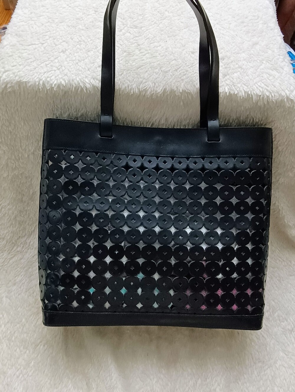 Lamarthe Paris Vintage Black Laser-Cut Geometric Leather Handbag